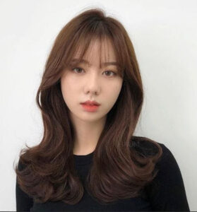 Sweet girl in a korean fringe hair