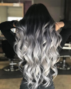 Beautiful long and curly silver gray ombre hair