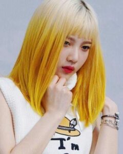 Korean idol Joy from Red Velvet in her illuminating yellow hair