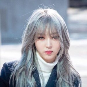 Ultimate grey hair color in a beautiful girl