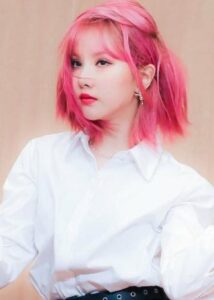 Korean girl in hot pink hair color