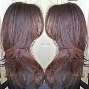 Gorgeous brown hair in a sleek fine layers hairstyle